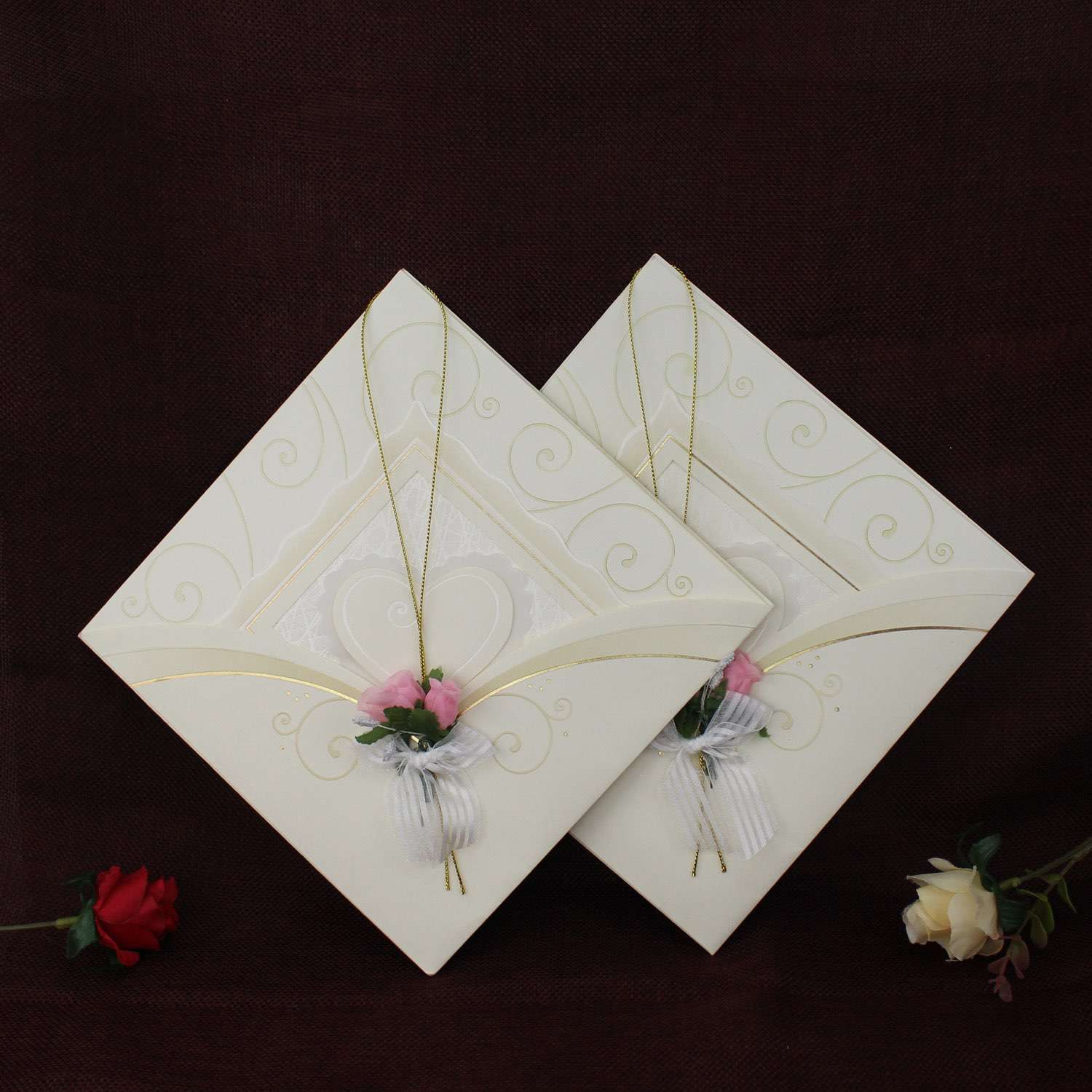 Ivory Invitation Half Fold Card Wedding Invitation Card Customized 